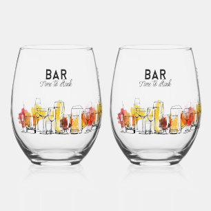 Time to Drink Print Stemless Wine Glass