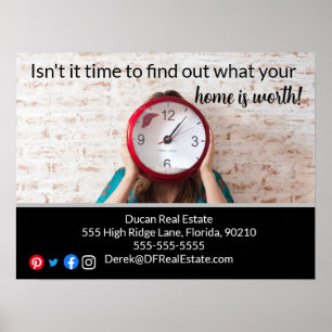 time to find out real estate marketing postcard poster