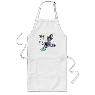 Time To Fly – Cute Purple Witch Cat Halloween Long Apron