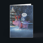 Time to Fly Unique Vintage Flying Pig Christmas Holiday Card<br><div class="desc">Create your own unique Christmas cards on a cool, inspirational custom template that you can personalise with your own message. The unusual, beautiful holiday art illustration hand painted by Raphaela Wilson depicts a pink pig wearing red and green Rudolph antlers/bells in a winter snow forest. Atop his back is a...</div>
