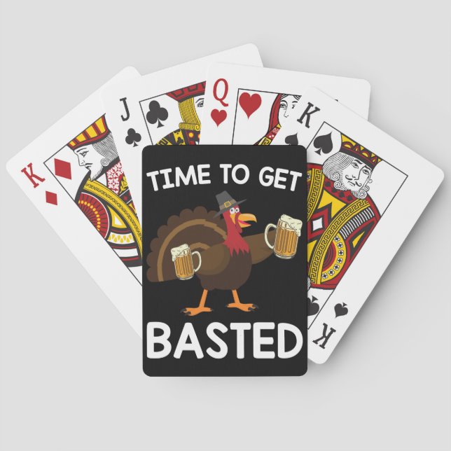 Time To Get Basted Funny Beer Turkey Thanksgiving  Playing Cards (Back)