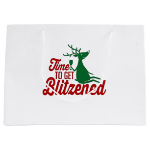 Time to Get Blitzened Christmas Reindeer  Large Gift Bag