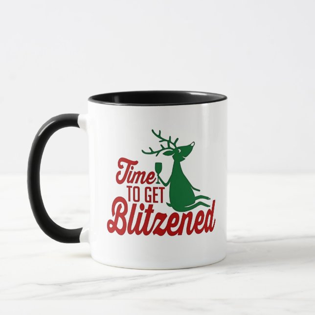Time to Get Blitzened Christmas Reindeer  Mug (Left)