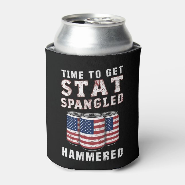 Time To Get Star Spangled Hammered Beer USA Flag Can Cooler (Can Front)