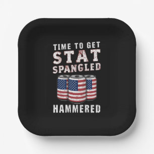 Time To Get Star Spangled Hammered Beer USA Flag Paper Plate