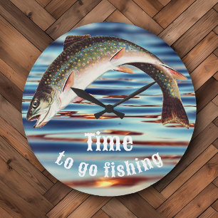 Time to Go Fishing Brook Trout Large Clock