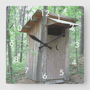 TIME TO GO! OUTHOUSE WALL CLOCK IN THE WOODS