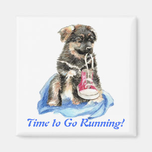 Time to Go Running Cute Dog & Sport Humour Magnet