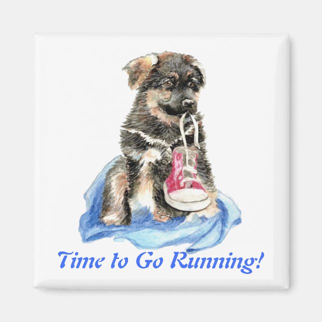 Time to Go Running Cute Dog & Sport Humour Magnet (Front)
