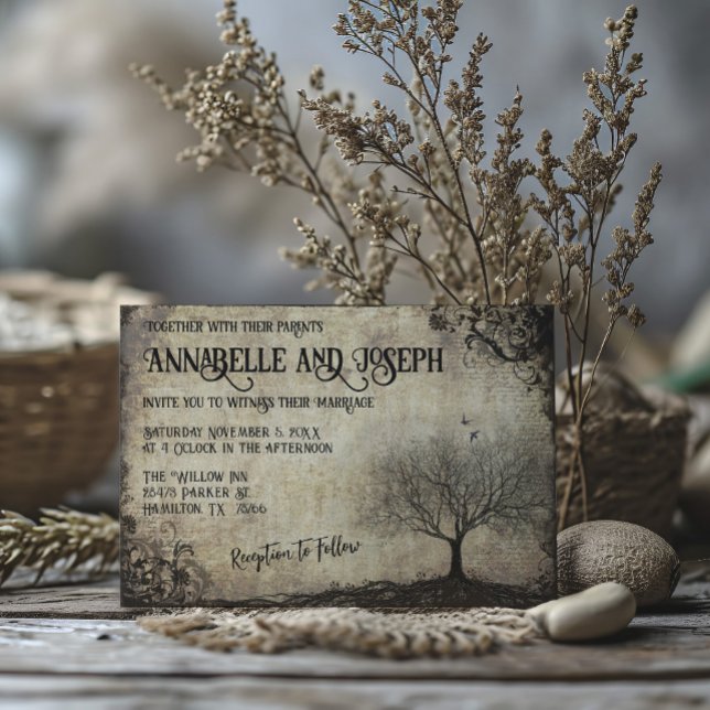 Time to Grow Roots Tree Vintage Wedding Invitation (Vintage distressed grunge tree wedding invitation)