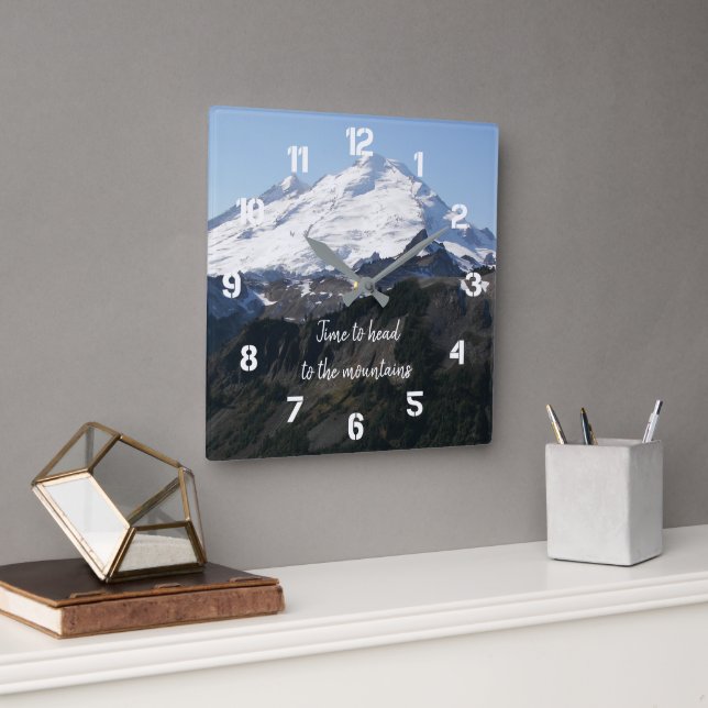 Time to Head to the Mountains Square Wall Clock (Office)
