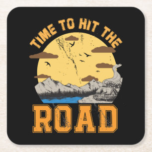 Time To Hit The Road Square Paper Coaster