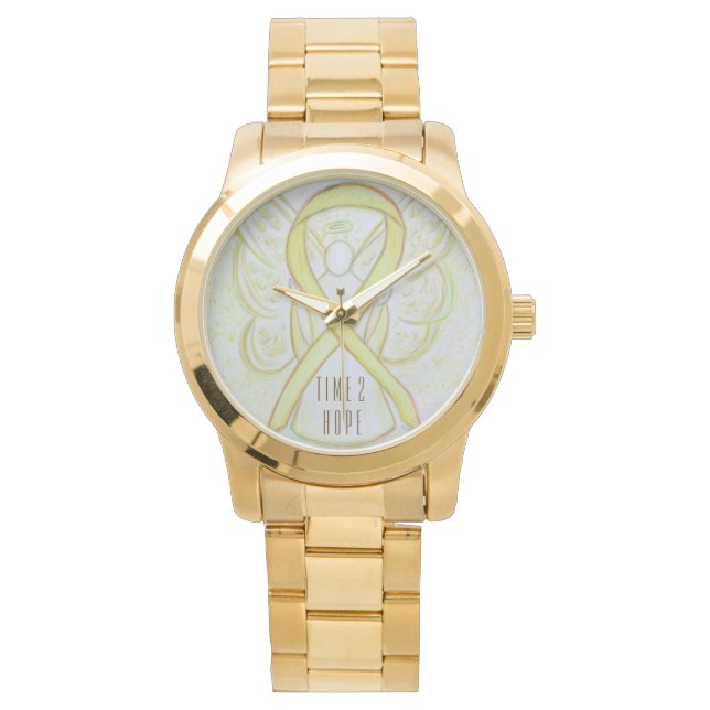 Time to Hope Yellow Awareness Ribbon Angel Watch (Front)