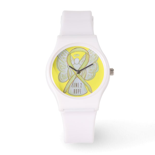 Time to Hope Yellow Awareness Ribbon Angel Watches (Front)
