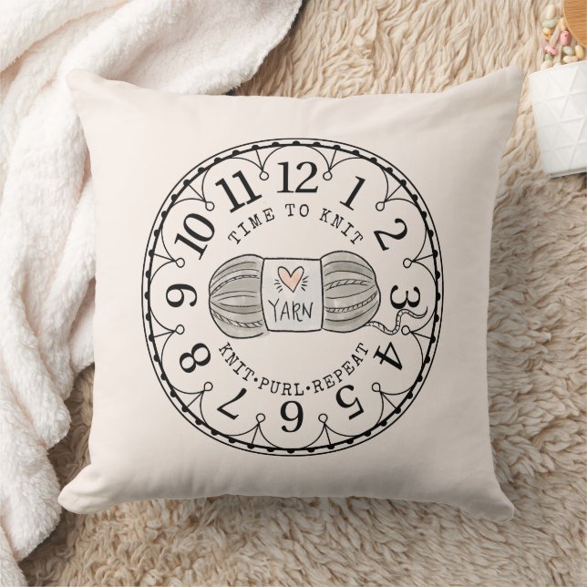 Time to Knit Yarn Clock Face  Cushion (Blanket)