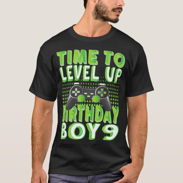 Time To Level Up Birthday Boy 9 Years Old Video Ga T-Shirt (Front)