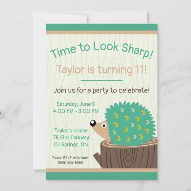 Time to Look Sharp! Cute Hedgehog Birthday  Invitation (Front)