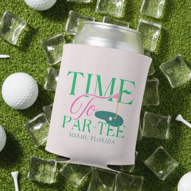 Time to Par-Tee Fun Golf Themed Bachelorette Can Cooler (Time to Par-Tee Golf Bachelorette Napkins)
