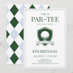 Time to Par-Tee Green Blue Golf 8th Birthday Party Invitation