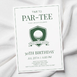 Time to Par-Tee Green Golf 30th Birthday Party Invitation