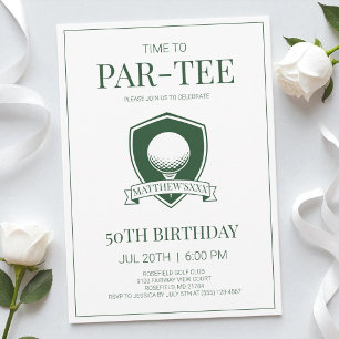 Time to Par-Tee Green Golf 50th Birthday Party Invitation