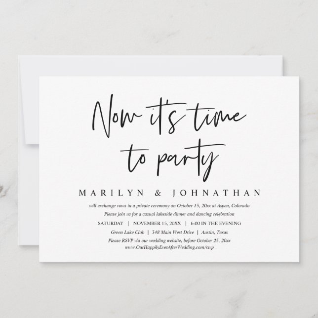 Time To Party, Casual Wedding Elopement Dinner Invitation (Front)