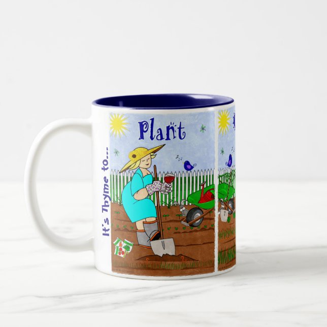 Time to Plant, Grow, Relax - Miss Ruthie Two-Tone Coffee Mug (Left)