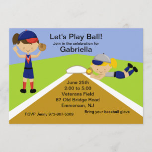 Time To Play Ball! Softball Birthday Invitation