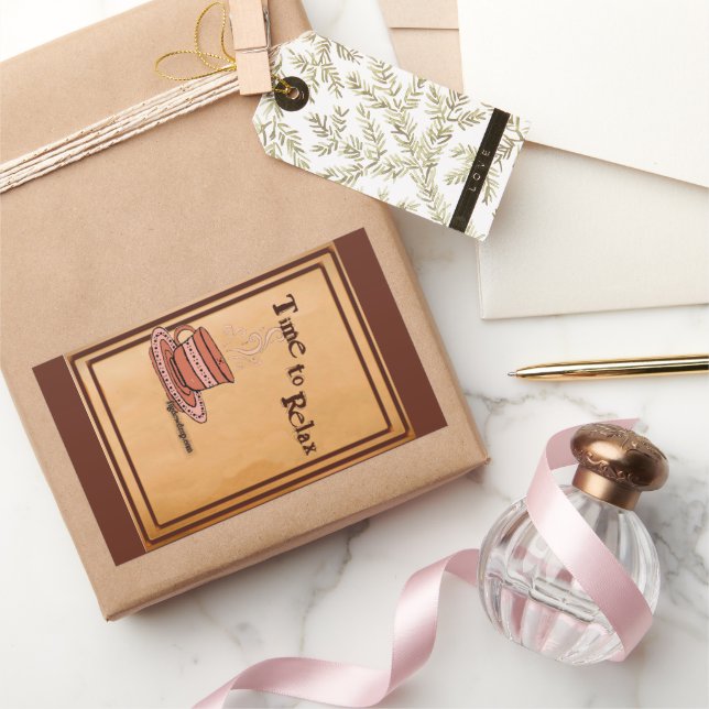 Time to Relax brown Rectangular Sticker Label (Gifting)