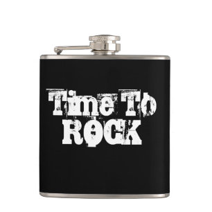 Time To Rock Grunge Black And White Custom Words Hip Flask