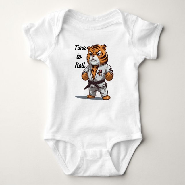 Time to roll, BJJ tiger Baby Bodysuit (Front)