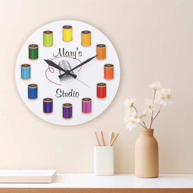 Time to Sew! Customize the text Large Clock (Time to Sew! Customize the text for this vivid large clock!)