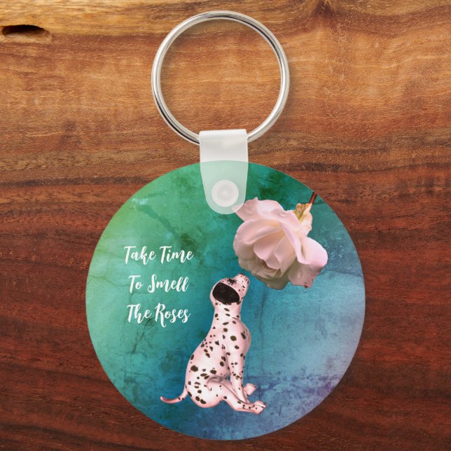 Time To Smell Roses Puppy Rose Inspirational  Key Ring (Front)