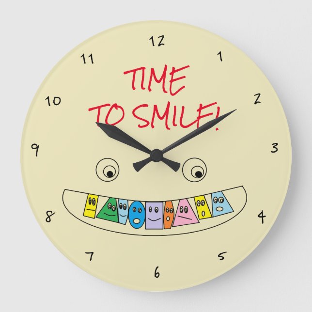 TIME TO SMILE Fun Colourful Toothy Smile Print Large Clock (Front)