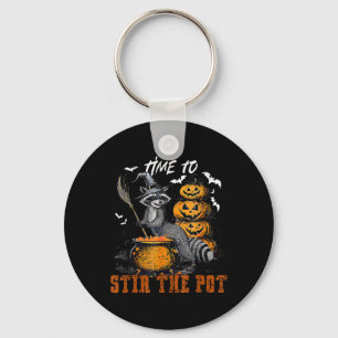 Time To Stir The Pot Funny Racoon Witch Halloween Key Ring