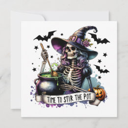 Time to Stir the Pot Skeleton Witch Invitation