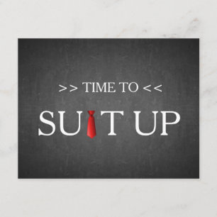 Time to Suitup Black Chalk Board Red Tie Invitation