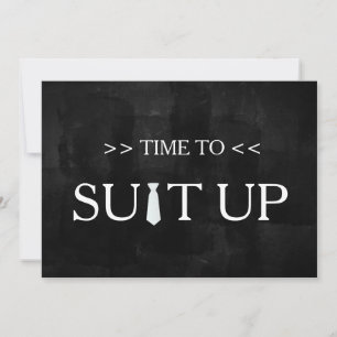 Time to Suitup Black Chalk Board Red Tie Invitation