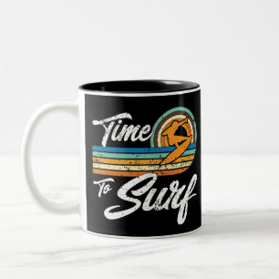 Time to Surf Surfing Vintage for surfing lovers Two-Tone Coffee Mug