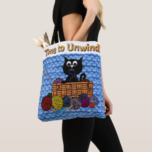 Time to Unwind Cat Knitting Tote Bag