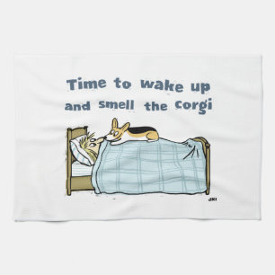 Time to Wake Up and Smell the Corgi Tea Towel