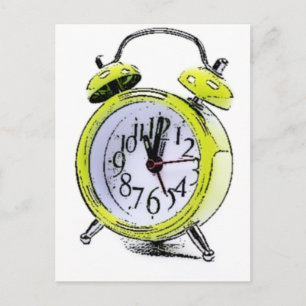 Time to Wake Up Yellow Alarm Clock Drawing Postcard