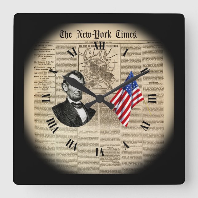 Time Travel~Abe Lincoln~American Flag~NY Times~  Square Wall Clock (Front)