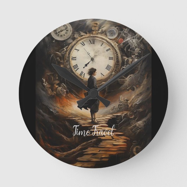 Time Travel Steampunk Wall Clock – Fantasy Art Clo (Front)