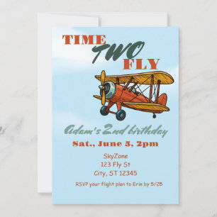 Time TWO Fly, Airplane 2nd birthday Invitation