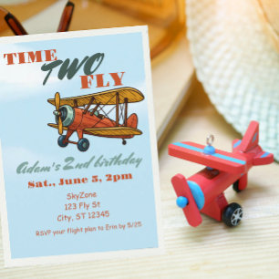 Time TWO Fly, Airplane 2nd birthday Invitation