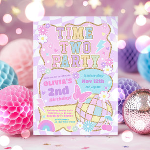Time Two Party Groovy Preppy Varsity 2nd Birthday Invitation