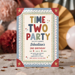 Time Two Party Whimsical Boy Second Birthday Party Invitation