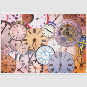 Time Watches and Clocks Bright Decoupage Tissue Paper