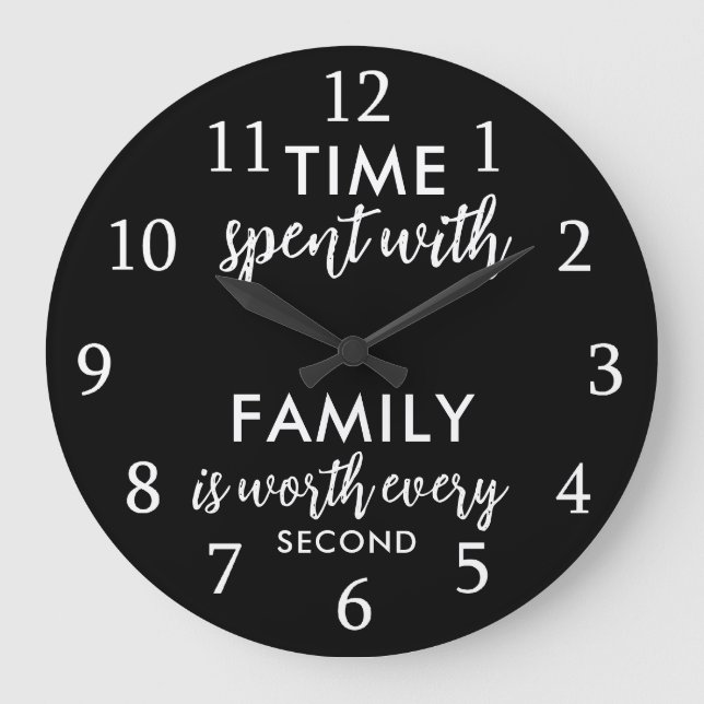 Time With Family Quote Typography Black And White Large Clock (Front)